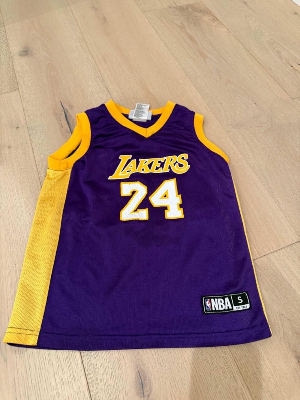 Kobe Bryant Lakers Kids' Purple & Gold #24 Basketball Jersey stain as shown